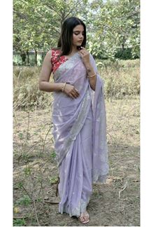 Picture of  Royal Organza Silk Designer Saree for Engagement, Sangeet, and Parties