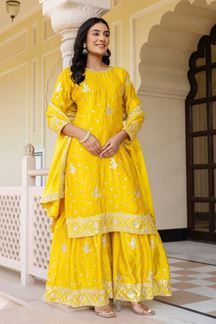 Picture of Dazzling Yellow Designer Sharara Suit for Haldi and Festivals