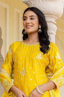 Picture of Dazzling Yellow Designer Sharara Suit for Haldi and Festivals