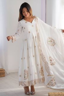Picture of Mesmerizing White Designer A-Line Suit for Engagement, Sangeet, and Parties