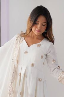 Picture of Mesmerizing White Designer A-Line Suit for Engagement, Sangeet, and Parties
