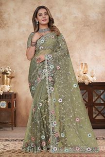 Picture of  Dazzling Net Designer Saree for Engagement, Reception, and Parties