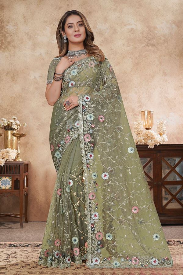 Picture of  Dazzling Net Designer Saree for Engagement, Reception, and Parties