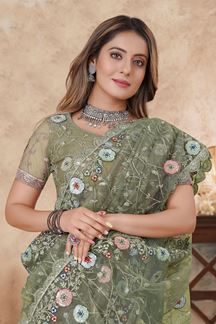 Picture of  Dazzling Net Designer Saree for Engagement, Reception, and Parties