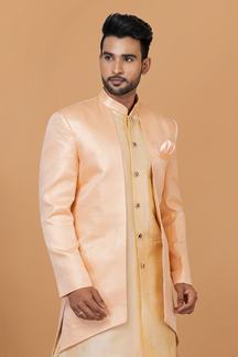 Picture of Awesome Gold and Peach Designer Men’s Indo-Western Sherwani for Engagement, Wedding, and Reception