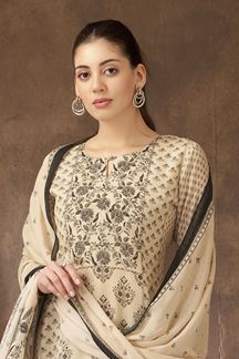 Picture of Smashing Cream Designer Straight Cut Suit for Hangouts, Sangeet, and Parties