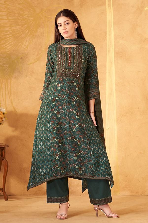 Picture of Creative Green Designer A-Line Suit for Mehendi, Festivals, and Sangeet