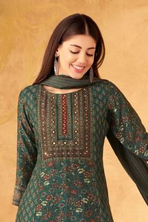 Picture of Creative Green Designer A-Line Suit for Mehendi, Festivals, and Sangeet