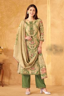 Picture of Dazzling Beige Designer Straight Cut Suit for Festivals, Sangeet, and Parties