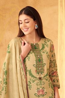 Picture of Dazzling Beige Designer Straight Cut Suit for Festivals, Sangeet, and Parties