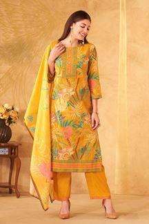 Picture of Mesmerizing Mustard Designer Straight Cut Suit for Festivals, Haldi, and Parties