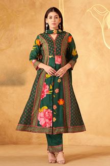Picture of Flamboyant Green Designer A-Line Suit for Mehendi, Sangeet, and Parties
