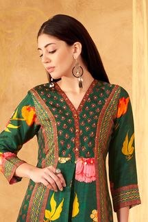 Picture of Flamboyant Green Designer A-Line Suit for Mehendi, Sangeet, and Parties