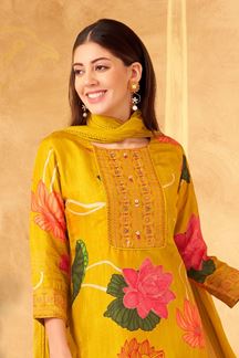 Picture of Amazing Mustard Designer Straight Cut Suit for Festivals, Haldi, and Parties