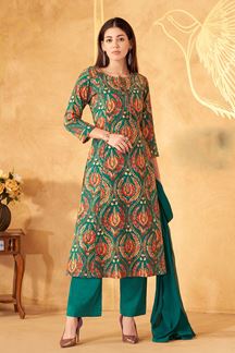 Picture of Pretty Teal Designer Straight Cut Suit for Festivals, Sangeet, and Parties