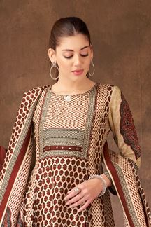 Picture of Surreal Cream and Maroon Designer A-Line Suit for Festivals, Sangeet, and Parties