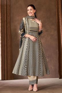 Picture of Royal Cream and Blue Designer A-Line Suit for Festivals, Sangeet, and Parties