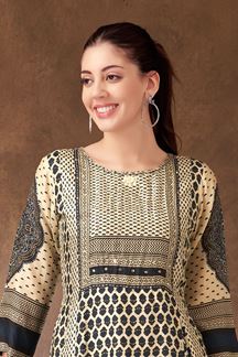 Picture of Royal Cream and Blue Designer A-Line Suit for Festivals, Sangeet, and Parties