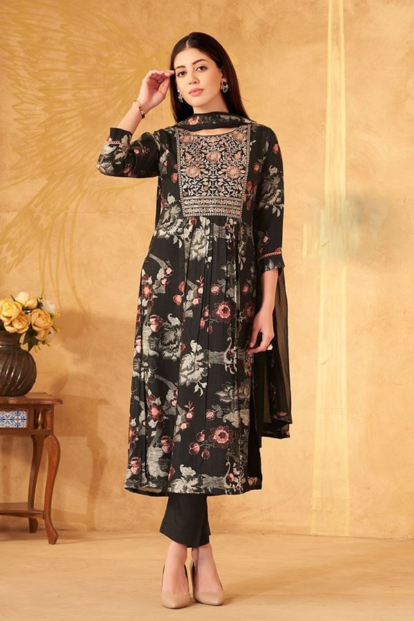 Picture of Aesthetic Black Designer Straight Cut Suit for Hangouts, Sangeet, and Parties