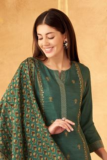Picture of Enticing Teal Green Designer Straight Cut Suit for Mehendi, Sangeet, and Parties
