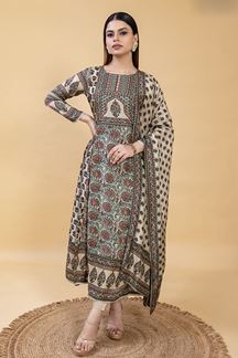 Picture of Delightful Beige Designer A-Line Suit for Festivals, Sangeet, and Parties