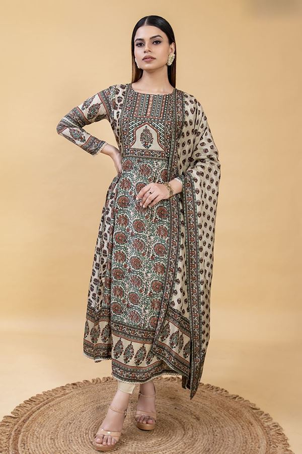 Picture of Delightful Beige Designer A-Line Suit for Festivals, Sangeet, and Parties