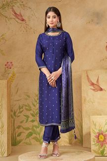 Picture of Lovely Navy Blue Designer Straight Cut Suit for Festivals, Sangeet, and Parties