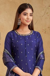 Picture of Lovely Navy Blue Designer Straight Cut Suit for Festivals, Sangeet, and Parties