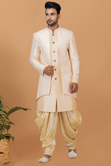 Picture of Elegant Cream and Off-White Designer Men’s Indo-Western Sherwani for Engagement, Wedding, and Reception
