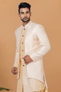 Picture of Elegant Cream and Off-White Designer Men’s Indo-Western Sherwani for Engagement, Wedding, and Reception