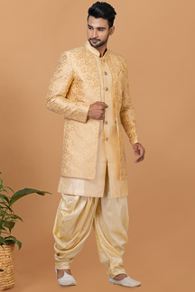 Picture of Dashing Gold and Beige Designer Men’s Indo-Western Sherwani for Engagement, Wedding, and Reception