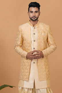 Picture of Dashing Gold and Beige Designer Men’s Indo-Western Sherwani for Engagement, Wedding, and Reception