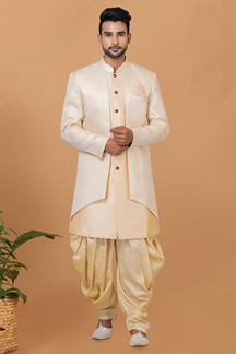 Picture of Attractive Cream and White Designer Men’s Indo-Western Sets for Engagement, Wedding, and Reception