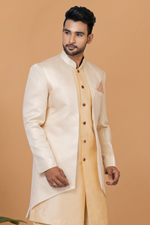 Picture of Attractive Cream and White Designer Men’s Indo-Western Sets for Engagement, Wedding, and Reception