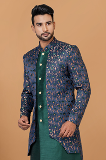 Picture of Charismatic Rama Green and Blue Designer Men’s Indo-Western Sets for Engagement, Wedding, and Reception
