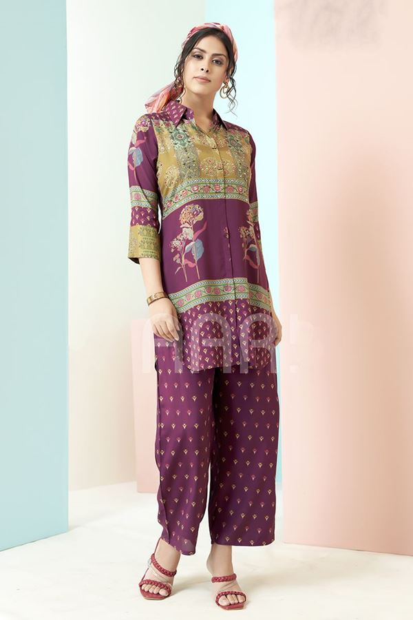 Picture of Divine Burgundy Designer Co-Ord Set for Hangouts, Sangeet, and Parties