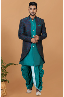 Picture of Majestic Green and Blue Designer Men’s Indo-Western Sets for Engagement, Wedding, and Reception