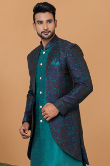 Picture of Majestic Green and Blue Designer Men’s Indo-Western Sets for Engagement, Wedding, and Reception