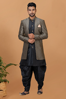 Picture of Appealing Black Designer Men’s Indo-Western Sets for Engagement, Reception, and Parties