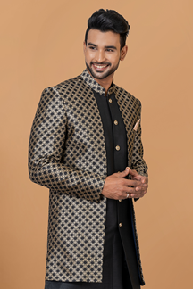 Picture of Appealing Black Designer Men’s Indo-Western Sets for Engagement, Reception, and Parties