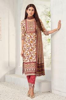 Picture of Gorgeous Off-White and Maroon Designer Straight Cut Suit for Festivals, Sangeet, and Parties