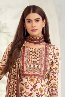 Picture of Gorgeous Off-White and Maroon Designer Straight Cut Suit for Festivals, Sangeet, and Parties