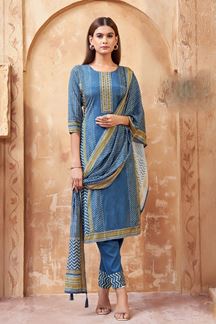 Picture of Glorious Blue Designer Straight Cut Suit for Festivals, Sangeet, and Parties