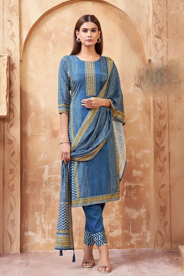 Picture of Glorious Blue Designer Straight Cut Suit for Festivals, Sangeet, and Parties