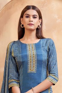 Picture of Glorious Blue Designer Straight Cut Suit for Festivals, Sangeet, and Parties