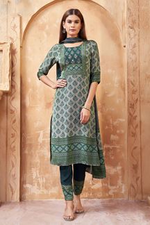 Picture of Impressive Green Designer Straight Cut Suit for Mehendi, Sangeet, and Parties