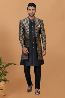 Picture of Fashionable Black Designer Men’s Indo-Western Sets for Engagement, Reception, and Parties