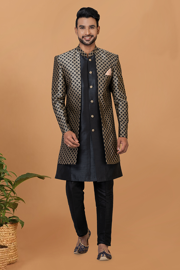 Picture of Fashionable Black Designer Men’s Indo-Western Sets for Engagement, Reception, and Parties