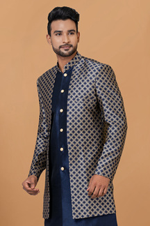Picture of Magnificent Navy Blue Designer Men’s Indo-Western Sets for Engagement, Wedding, and Reception