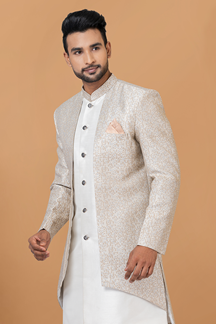Picture of Enticing Off-White and Beige Designer Men’s Indo-Western Sets for Engagement, Festivals, and Reception